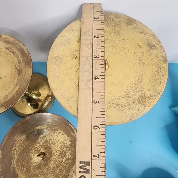 3 Vintage Pillar Brass Candle Holders Embossed Graduated Set Large Ornate - Picture 5 of 12